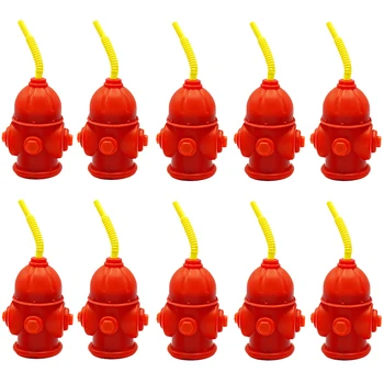10 Cutii Hidrant Paie Cupe Cu Capac Reutilizabile din Plastic Roșu Camion Foc de Paie Cupe Pompier Ziua Favoruri de Partid pentru Copil