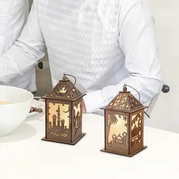 Eid Decor Lumini Felinar din Lemn Gol Moschee LED Lampă Agățat Ornament Musulman Ramadan Festival Decor Rustic Consumabile Partid