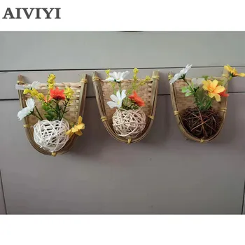 Mână-tricotate Magneți de Frigider Bonsai Țesute manual din Ratan Coș de Flori de Plante Flori Uscate Frigider Decor Acasă Decorare Accesorii