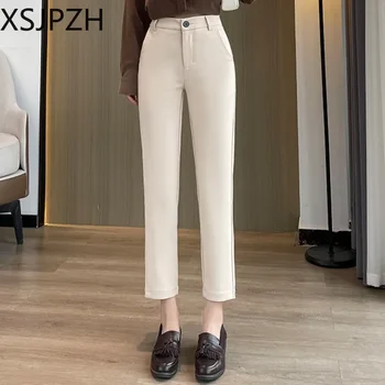 Xsjpzh de Moda, Versatil Pantaloni Femei 2023 Nou Casual Picioare Mici de Talie Mare Pantaloni de Primăvară Stil coreean Slim-fit, Pantaloni