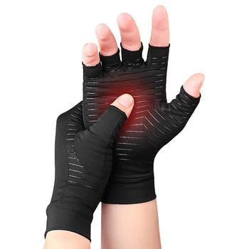 1Pair Anti-alunecare Terapie Mănuși Pentru Femei Barbati Compresie Mănuși de Mână Cupru Artrita Mănuși Joint Pain Relief Deget și Jumătate