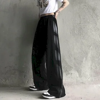 Femei Pantaloni Casual Dungă Sportiv pantaloni de Trening Largi High Street Dantela-up Largi Picior Pantaloni Stil coreean Streetwear Femei de Îmbrăcăminte